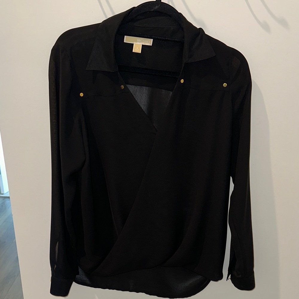 MICHAEL Michael Kors Black Wrap Blouse